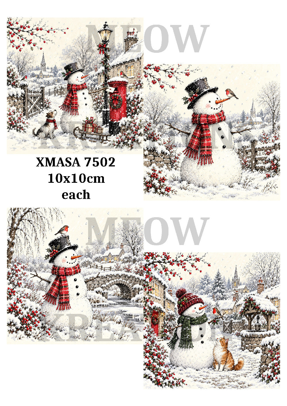 Vintage Snowmen & Robin Winter Scenes Decoupage Rice Paper - XMASA 7502
