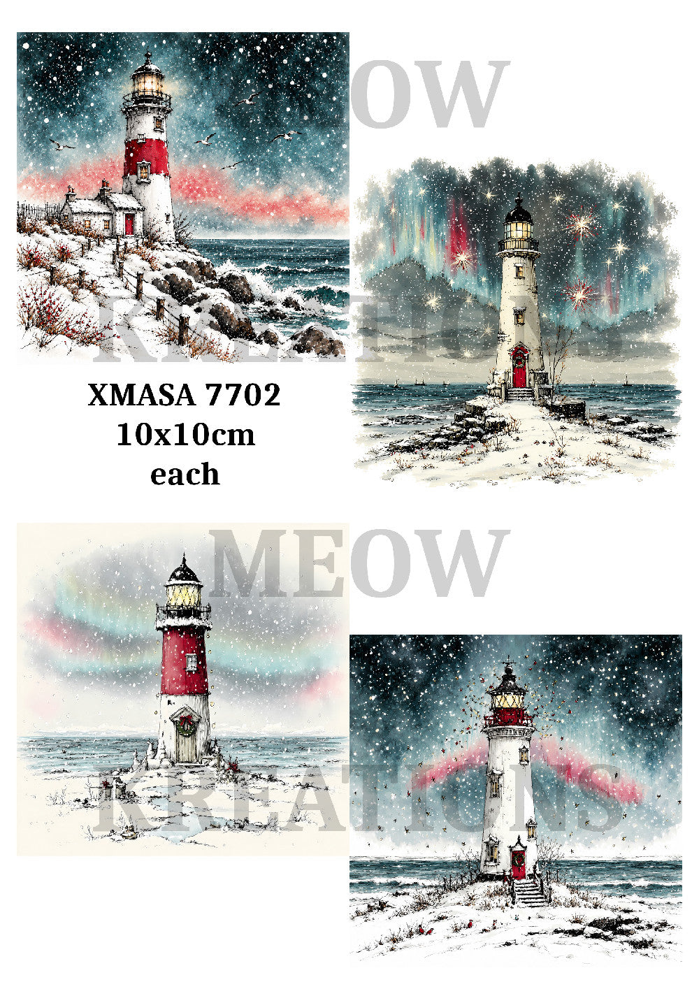 Winter Lighthouse Snow Scenes Decoupage Rice Paper - XMASA 7702