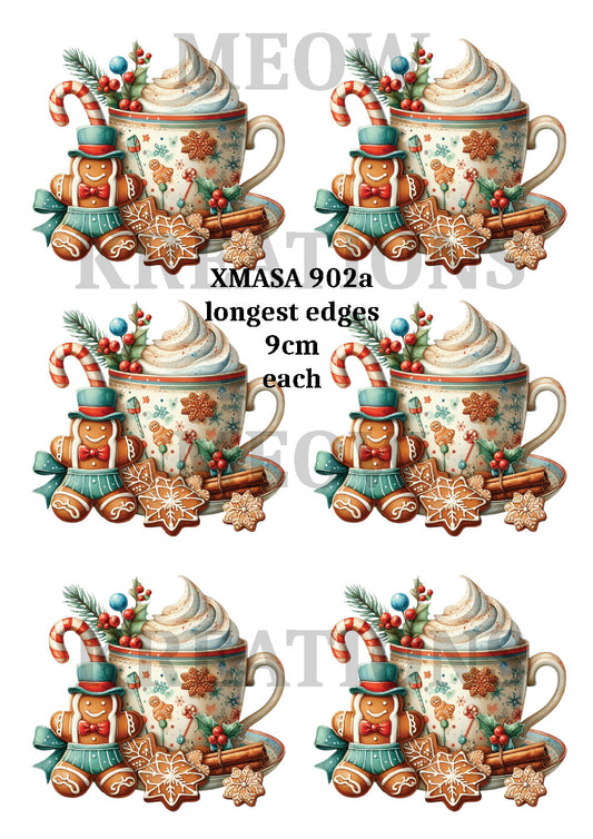 Christmas Hot Chocolate & Gingerbread  Decoupage Rice Paper - XMASA 902a