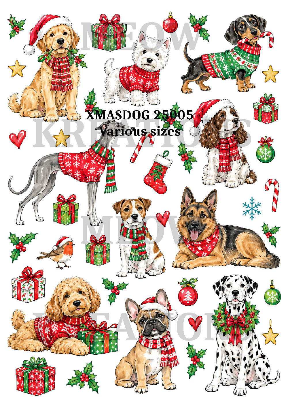 Christmas Dogs & Festive Decorations Decoupage Rice Paper - XMASDOG 25005