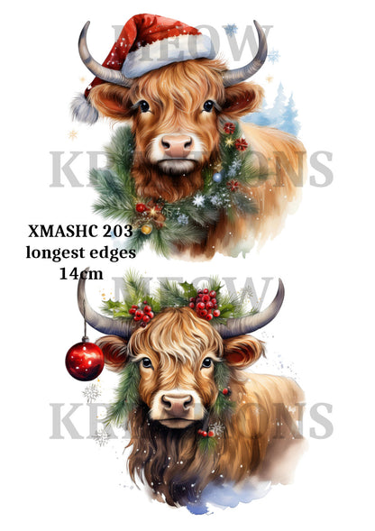 Highland Cow Christmas Decoupage Rice Paper - XMASHC 203
