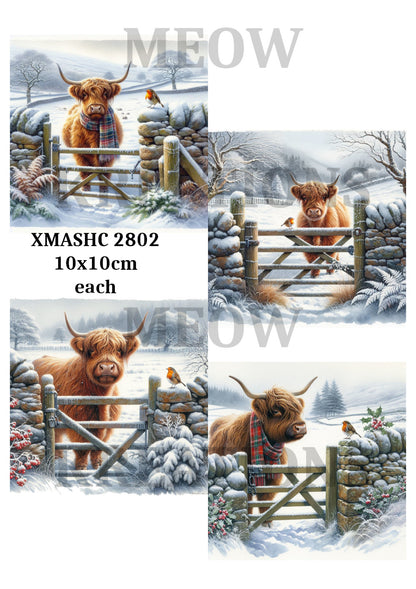 Highland Cow & Robin Winter Decoupage Rice Paper - XMASHC 2802