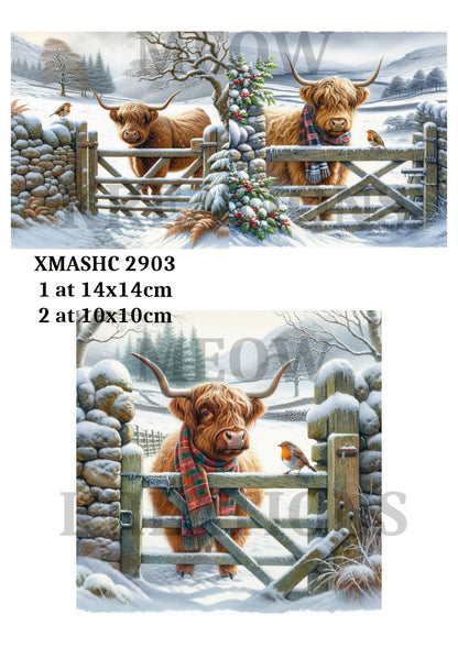 Highland Cow & Robin Winter Decoupage Rice Paper - XMASHC 2903