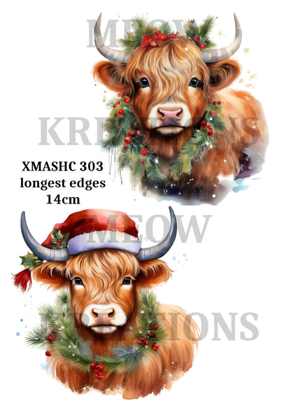 Highland Cow Christmas Decoupage Rice Paper - XMASHC 303