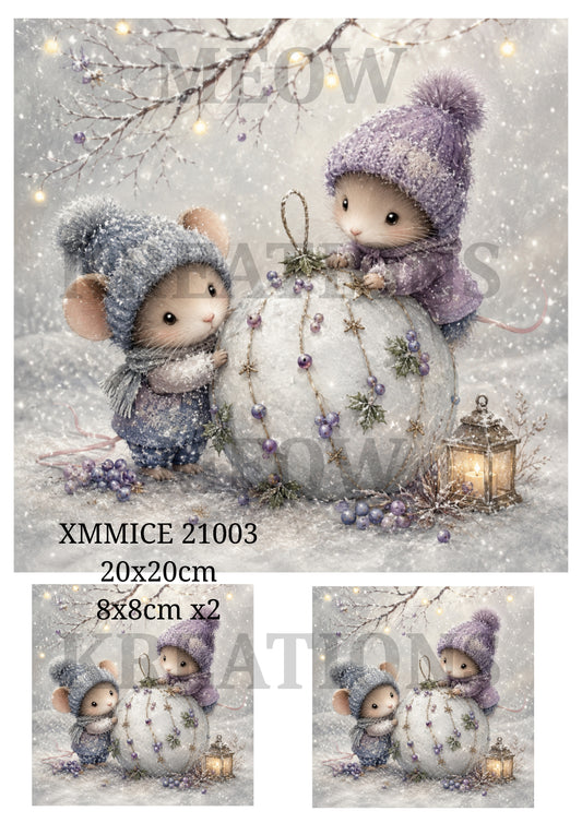Winter Mice & Snowball Decoupage Rice Paper - XMMICE 21003