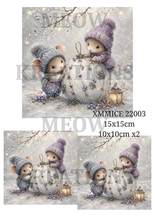 Winter Mice & Snowball Decoupage Rice Paper - XMMICE 22003