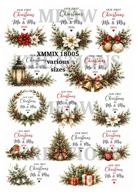 Vintage First Christmas Mr & Mrs 2026 Decoupage Rice Paper – XMMIX 18005