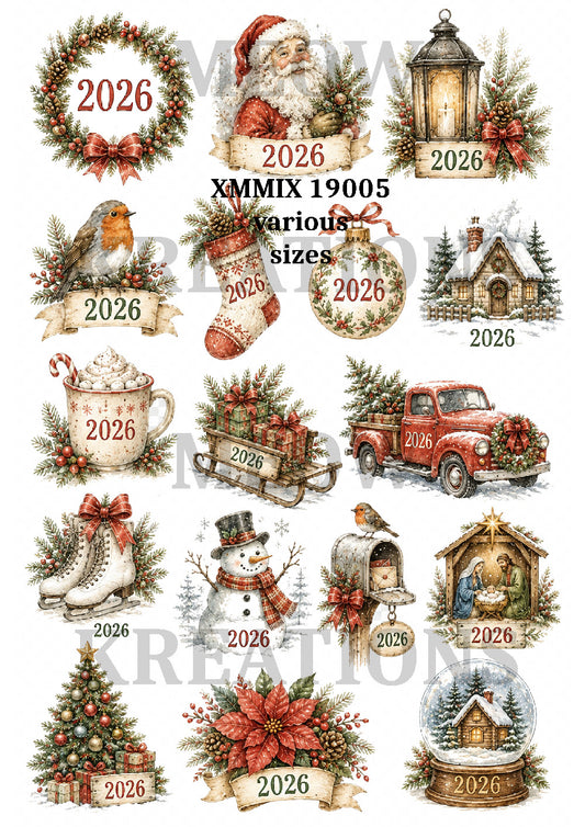 Vintage Christmas 2026 Decoupage Rice Paper – XMMIX 19005
