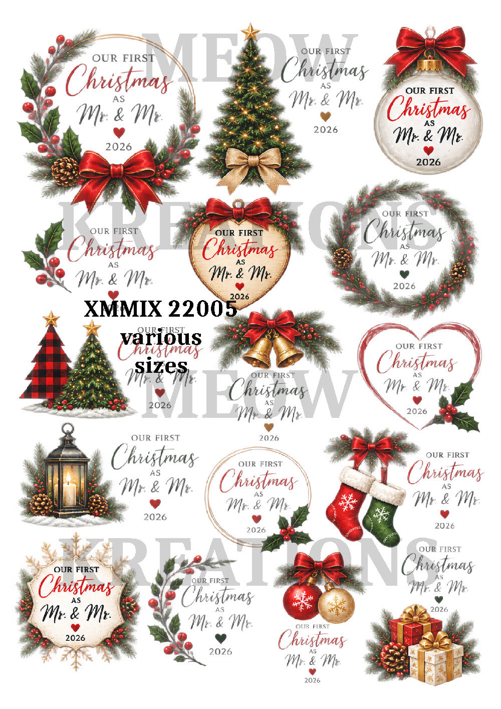 Vintage First Christmas Mr & Mr 2026 Decoupage Rice Paper – XMMIX 22005