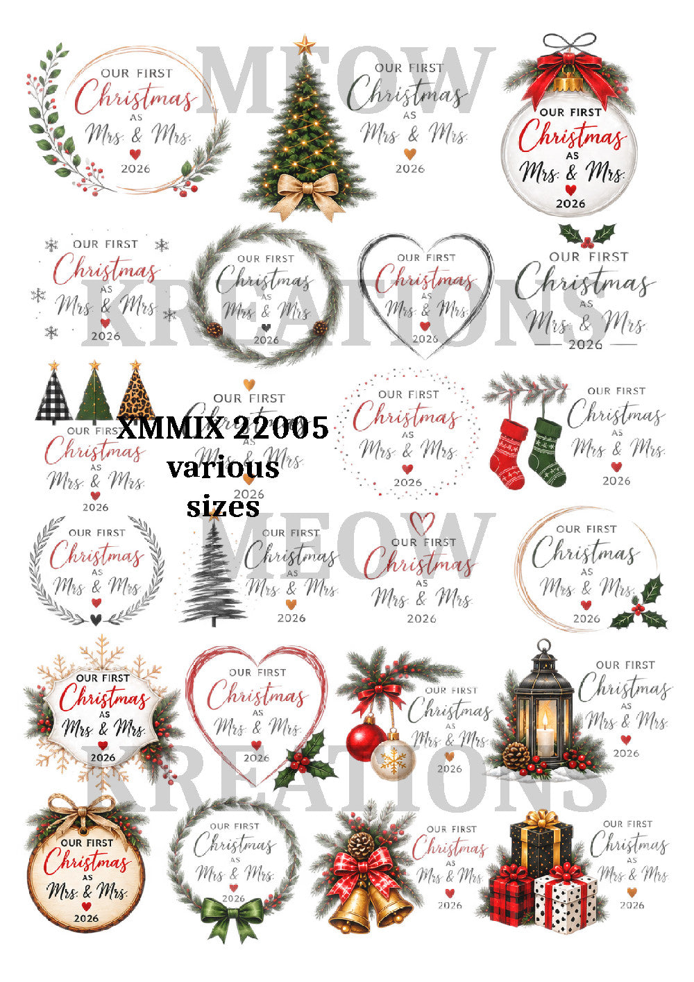 Vintage First Christmas Mrs & Mrs 2026 Decoupage Rice Paper – XMMIX 23005