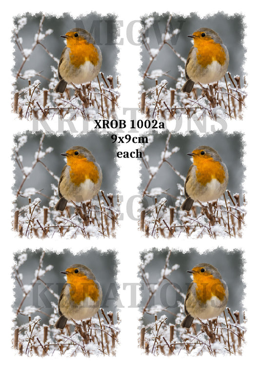 Winter Robins in Snow Set of Six Christmas Decoupage Rice Paper XROB 1002a