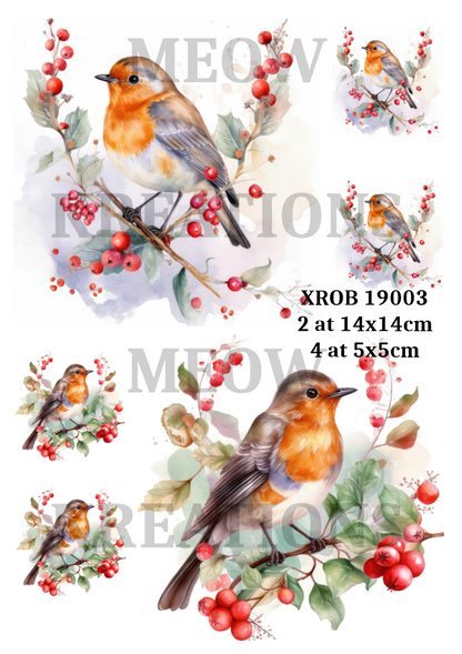 Robin Bird Christmas Decoupage Rice Paper - XROB 19003