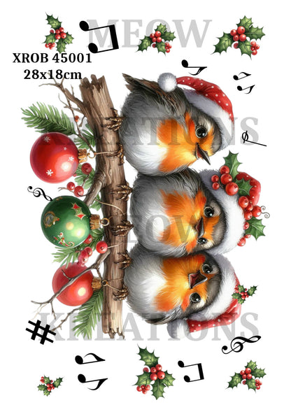 Christmas Robins Holly & Baubles Decoupage Rice Paper - XROB 45001