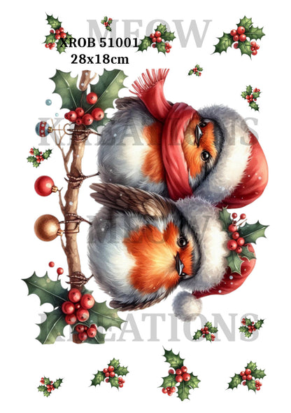 Robin Bird Christmas Decoupage Rice Paper - XROB 51001