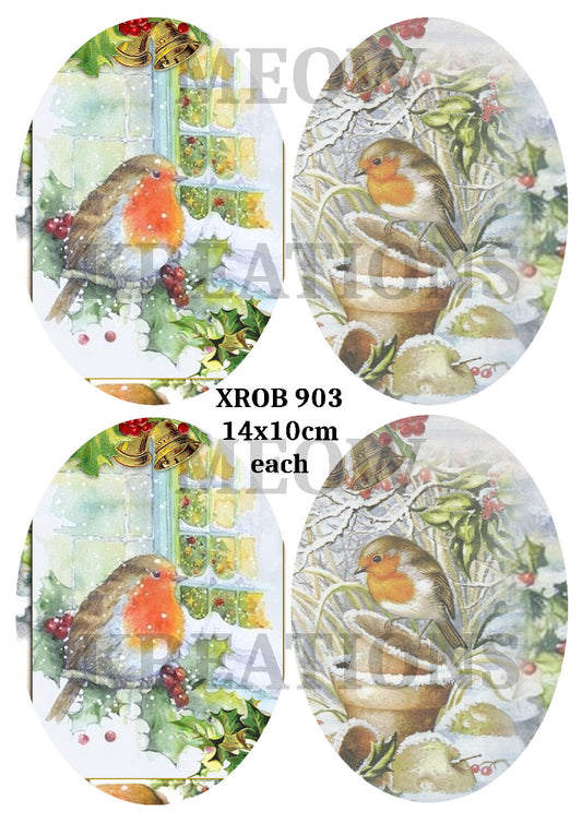 Christmas Robin Decoupage Rice Paper, Festive Winter Birds & Holly - XROB 9003