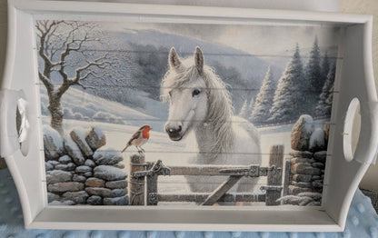 White Horse & Robin Winter Decoupage Rice Paper - HORSE 5901