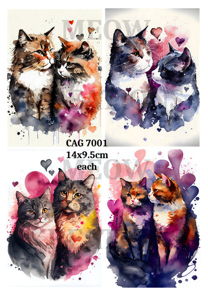 Romantic Cats & Hearts Decoupage Rice Paper - CAG 7001
