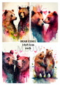 Colourful Watercolour Bear Couples Decoupage Rice Paper – BEAR 12001