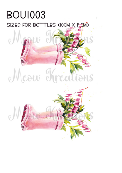 Pink Wellies & Bleeding Hearts Decoupage Rice Paper - BOU 1003