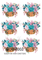Turquoise & Pink Floral Basket Decoupage Rice Paper - BOU 18002