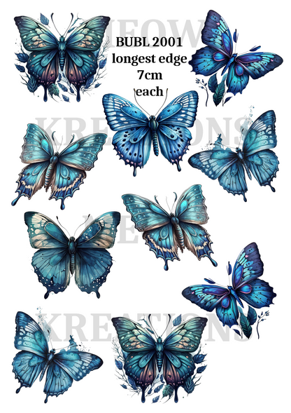 Blue Watercolour Butterflies Decoupage Rice Paper – BUBL 2001