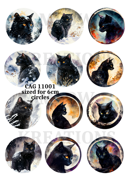 Black Cats Winter Circles Decoupage Rice Paper - CAG 11001