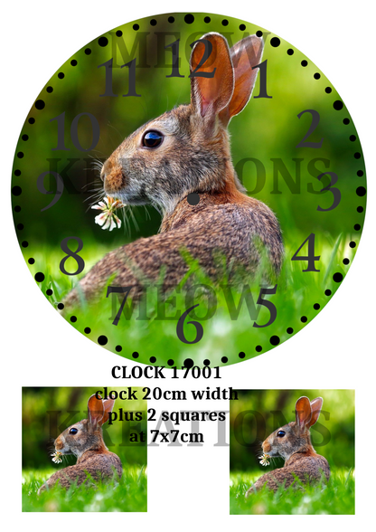 Hare Clock Decoupage Rice Paper - CLOCK 17001