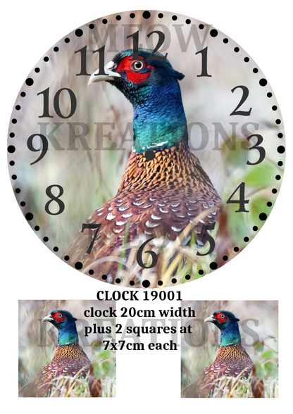 Pheasant Portrait Clock Decoupage Rice Paper - CLOCK 19001