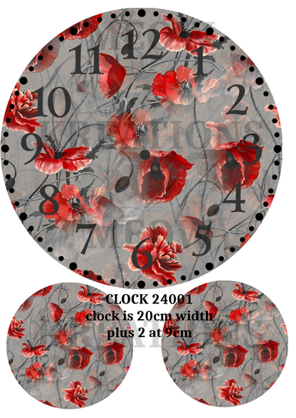 Red Poppy Clock Face Decoupage Rice Paper - CLOCK 24001
