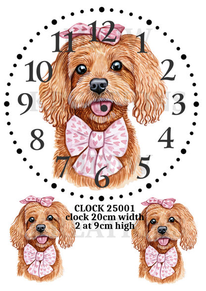 Cockapoo With Pink Bow Clock Decoupage Rice Paper – CLOCK 25001