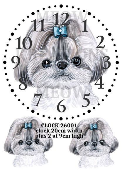 Shih Tzu Dog Clock Decoupage Rice Paper – CLOCK 26001