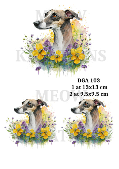 Whippet Floral Portraits Decoupage Rice Paper - DGA 103