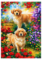 Golden Retrievers Flower Garden Decoupage Rice Paper - DGA 3901