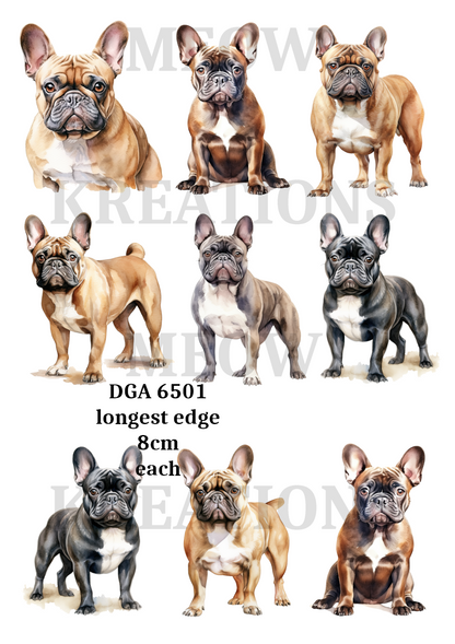 French Bulldog Watercolour Collection Decoupage Rice Paper - DGA 6501