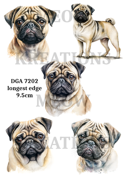 Fawn Pug Dog Collection Decoupage Rice Paper - DGA 7202