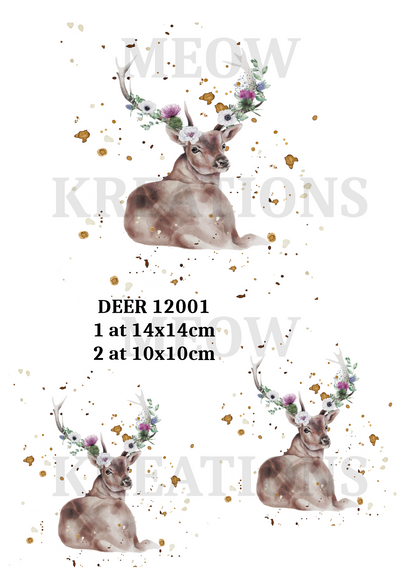 Stag with Floral Crown Decoupage Rice Paper - DEER 12001