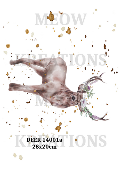 Watercolour Stag Decoupage Rice Paper - DEER 14001a