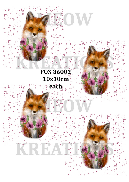 Watercolour Fox & Purple Flowers Decoupage Rice Paper – FOX 36002