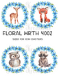Deer, Fox, Owl & Racoon In Blue Wreath Decoupage Rice Paper - FLORAL WRTH 4002