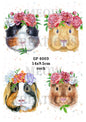 Floral Guinea Pigs Watercolour Decoupage Rice Paper – GP 4003