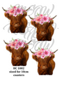 Highland Cow Floral Crown Decoupage Rice Paper - HC 1002