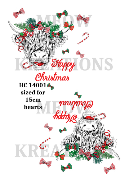 Highland Cow Christmas Decoupage Rice Paper - HC 14001