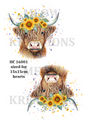 Highland Cow, Sunflower, Floral Crown, Decoupage Rice Paper - HC 16001