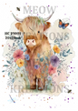 Highland Cow in Flowers Decoupage Rice Paper - HC 29001