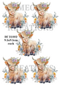 Highland Cow Floral Crown Decoupage Rice Paper - HC 31002