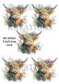 Highland Cow Floral Crown Decoupage Rice Paper - HC 32002