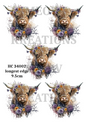 Highland Cow Floral Crown Decoupage Rice Paper - HC 34002