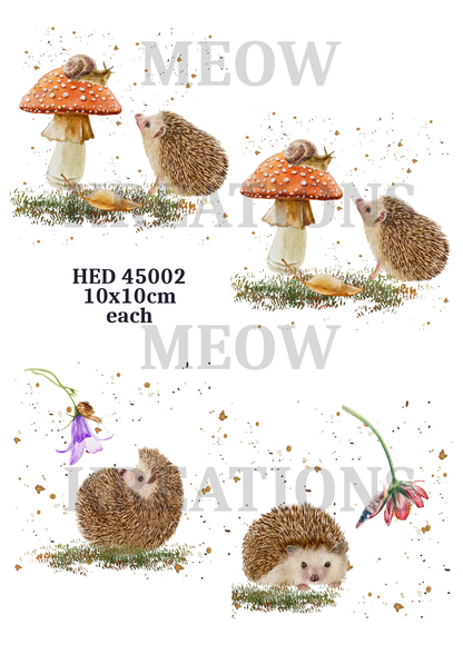 Hedgehog Toadstool Snail Decoupage Rice Paper - HED 45002