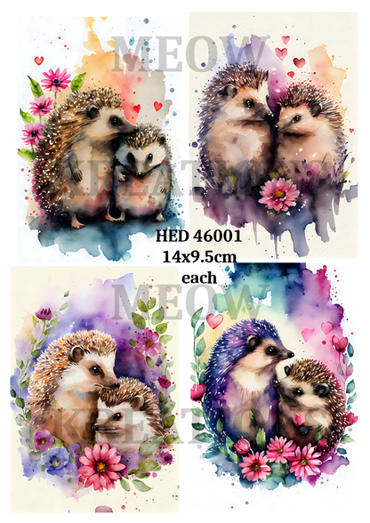 Hedgehog Couples in Love Valentine Decoupage Rice Paper - HED 46001