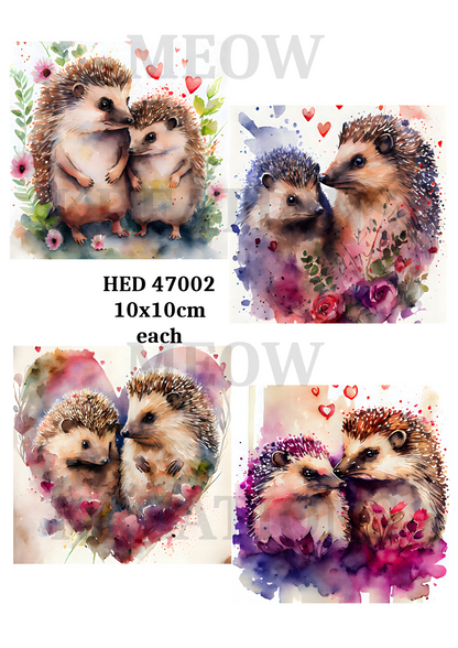 Hedgehog Couples in Love Valentine Decoupage Rice Paper - HED 47002